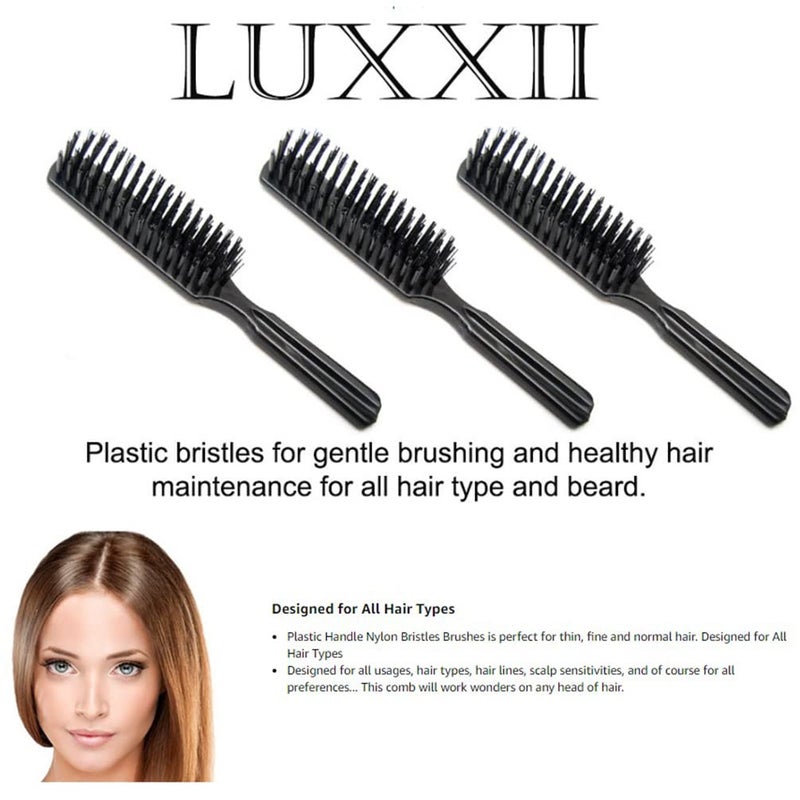 LUXXII (3 Pack) 6" Pocket Plastic Handle Nylon Bristle Brush Hair Comb Designed for All Hair Types (A) - Image 2